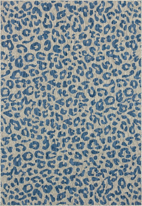 Blue 7' 10 x 11' Outdoor Safari Rectangle Area Rug Weather Resistant for Patio, Deck, Terrace, Balcony, Porch