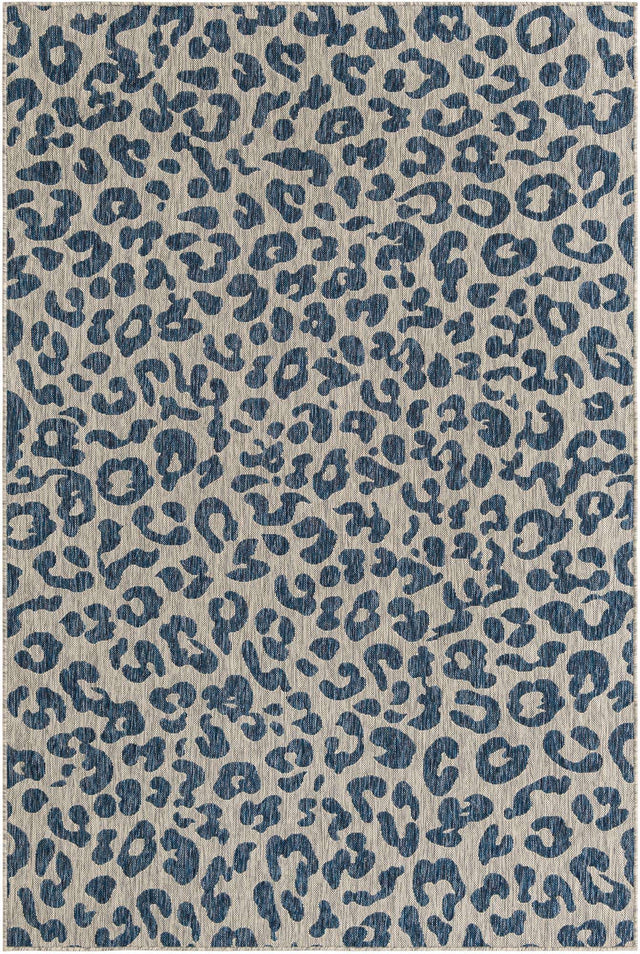 Blue 6' 1 x 9' Outdoor Safari Rectangle Area Rug Weather Resistant for Patio, Deck, Terrace, Balcony, Porch Animal Print Wildlife Nature Carpet for Sale at Rug Engine