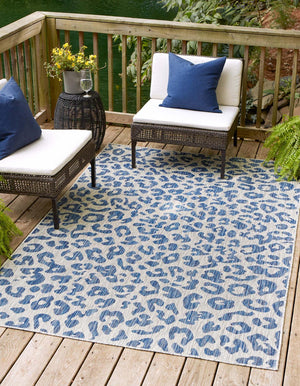 Blue 2' x 3' 1 Outdoor Safari Rectangle Area Rug Weather Resistant for Patio, Deck, Terrace, Balcony, Porch Animal Print Wildlife Nature Carpet for Sale at Rug Engine