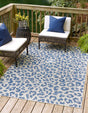 Blue 5' 3 x 7' 1 Outdoor Safari Rectangle Area Rug Weather Resistant for Patio, Deck, Terrace, Balcony, Porch Animal Print Wildlife Nature Carpet for Sale at Rug Engine