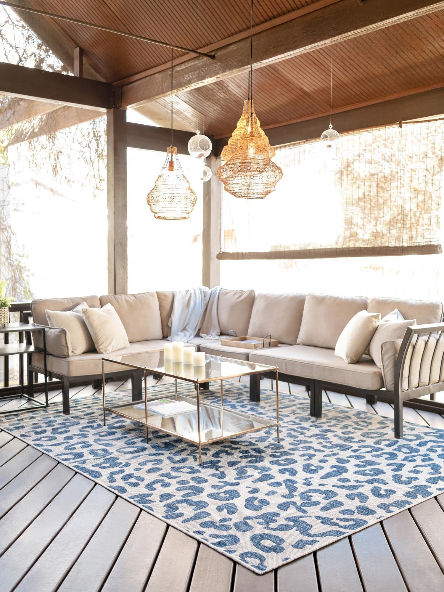 Blue 9' x 12' Outdoor Safari Rectangle Area Rug Weather Resistant for Patio, Deck, Terrace, Balcony, Porch Animal Print Wildlife Nature Carpet for Sale at Rug Engine