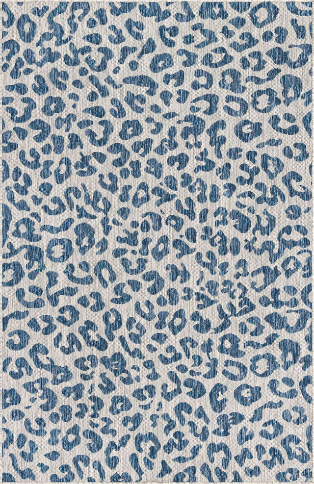 Blue 5' 3 x 8' Outdoor Safari Rectangle Area Rug Weather Resistant for Patio, Deck, Terrace, Balcony, Porch Animal Print Wildlife Nature Carpet for Sale at Rug Engine