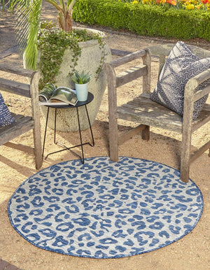 Blue 10' 8 x 10' 8 Outdoor Safari Round Area Rug Weather Resistant for Patio, Deck, Terrace, Balcony, Porch Animal Print Wildlife Nature Carpet for Sale at Rug Engine