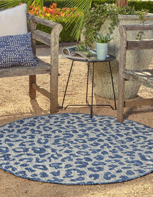 Blue 4' 1 x 4' 1 Outdoor Safari Round Area Rug Weather Resistant for Patio, Deck, Terrace, Balcony, Porch Animal Print Wildlife Nature Carpet for Sale at Rug Engine