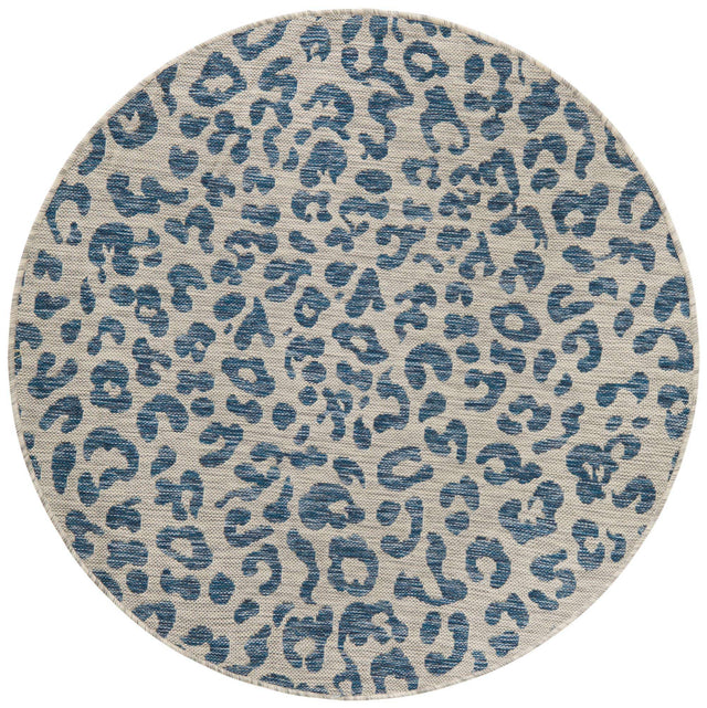 Blue 4' 1 x 4' 1 Outdoor Safari Round Area Rug Weather Resistant for Patio, Deck, Terrace, Balcony, Porch Animal Print Wildlife Nature Carpet for Sale at Rug Engine