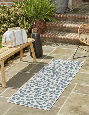 Blue 2' x 6' 1 Outdoor Safari Runner Area Rug Weather Resistant for Patio, Deck, Terrace, Balcony, Porch Animal Print Wildlife Nature Carpet for Sale at Rug Engine