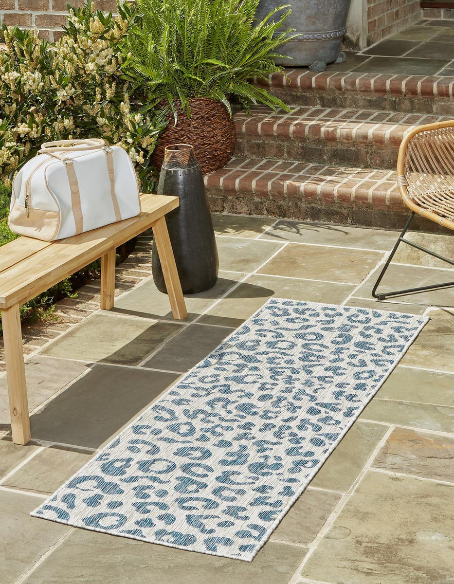 Blue 2' 7 x 10' Outdoor Safari Runner Area Rug Weather Resistant for P ...