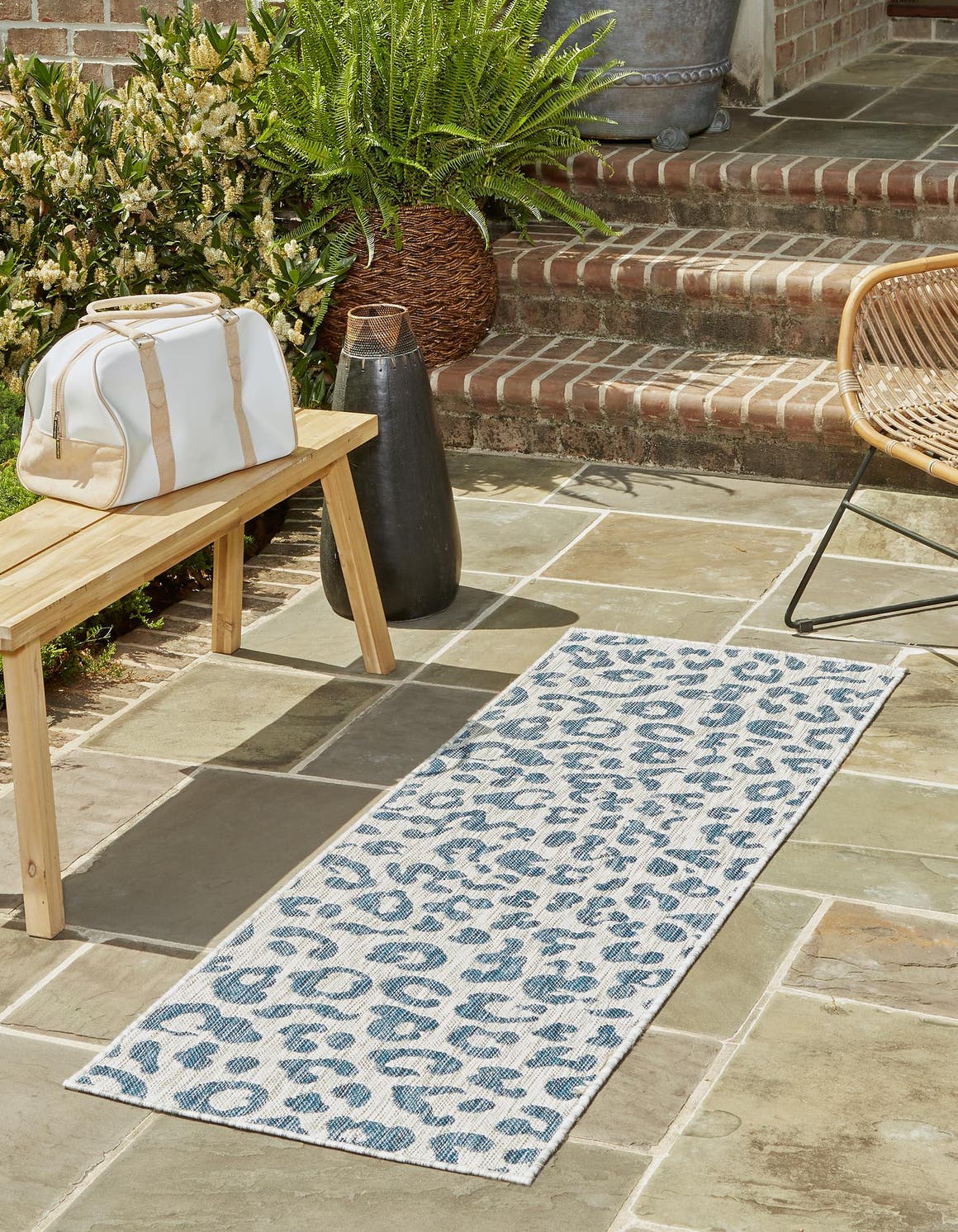 Blue 2' 7 x 10' Outdoor Safari Runner Area Rug Weather Resistant for Patio, Deck, Terrace, Balcony, Porch Animal Print Wildlife Nature Carpet for Sale at Rug Engine
