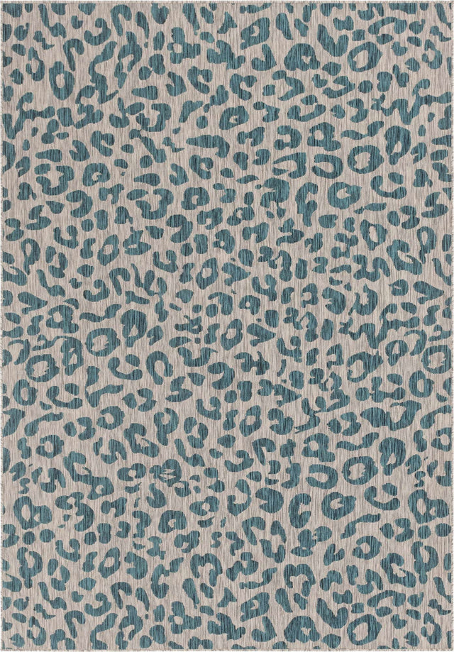 Teal 7' 10 x 11' Outdoor Safari Rectangle Area Rug Weather Resistant for Patio, Deck, Terrace, Balcony, Porch Animal Print Wildlife Nature Carpet for Sale at Rug Engine