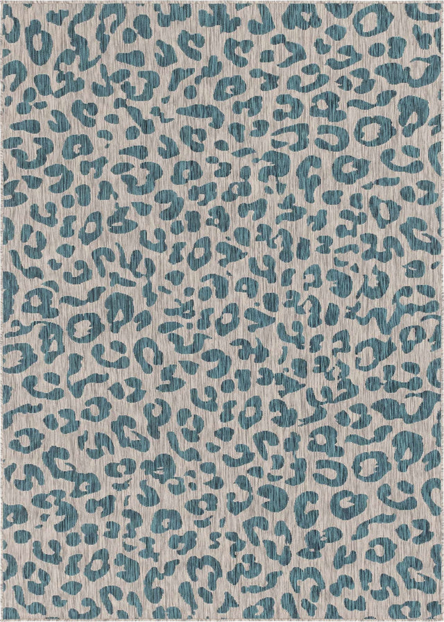 Teal 7' 1 x 10' Outdoor Safari Rectangle Area Rug Weather Resistant for Patio, Deck, Terrace, Balcony, Porch Animal Print Wildlife Nature Carpet for Sale at Rug Engine