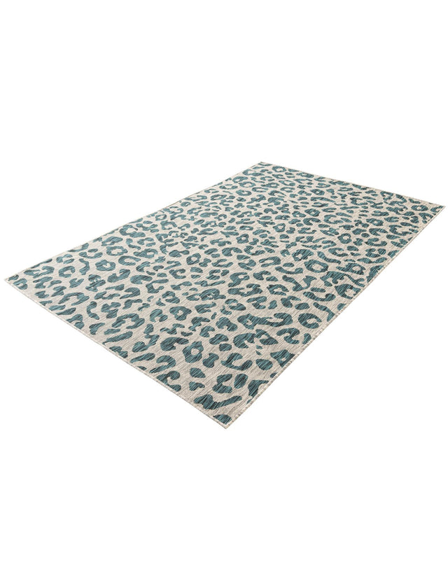 Teal 5' 3 x 8' Outdoor Safari Rectangle Area Rug Weather Resistant for Patio, Deck, Terrace, Balcony, Porch Animal Print Wildlife Nature Carpet for Sale at Rug Engine