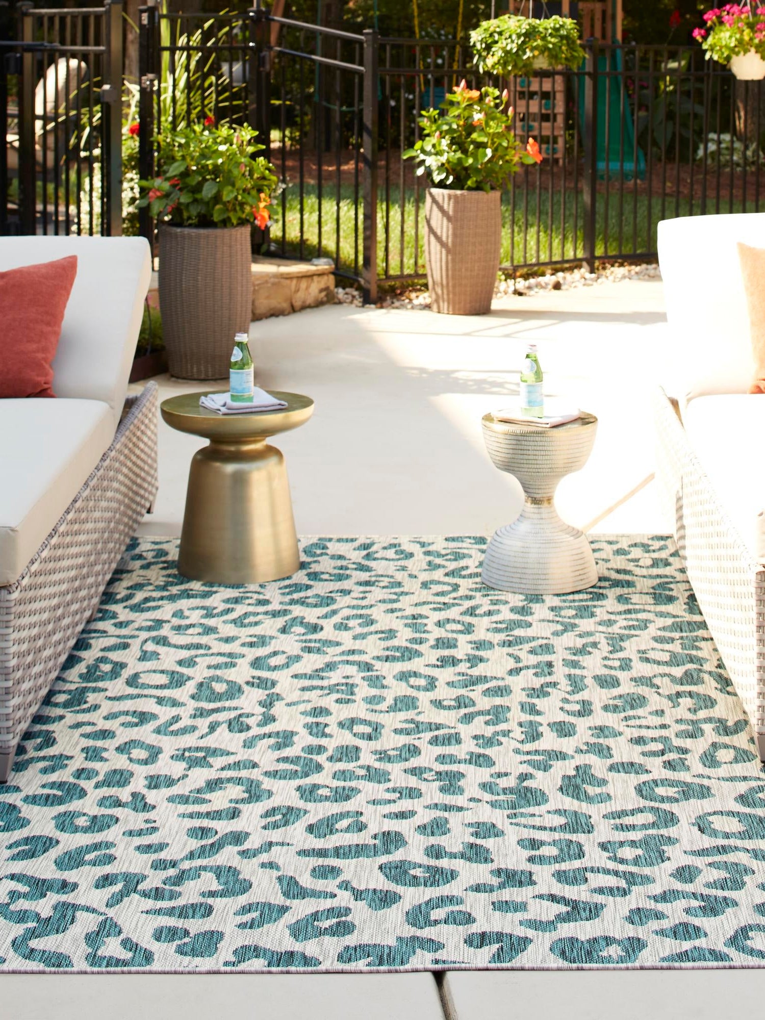 Teal 6' 1 x 9' Outdoor Safari Rectangle Area Rug Weather Resistant for Patio, Deck, Terrace, Balcony, Porch Animal Print Wildlife Nature Carpet for Sale at Rug Engine