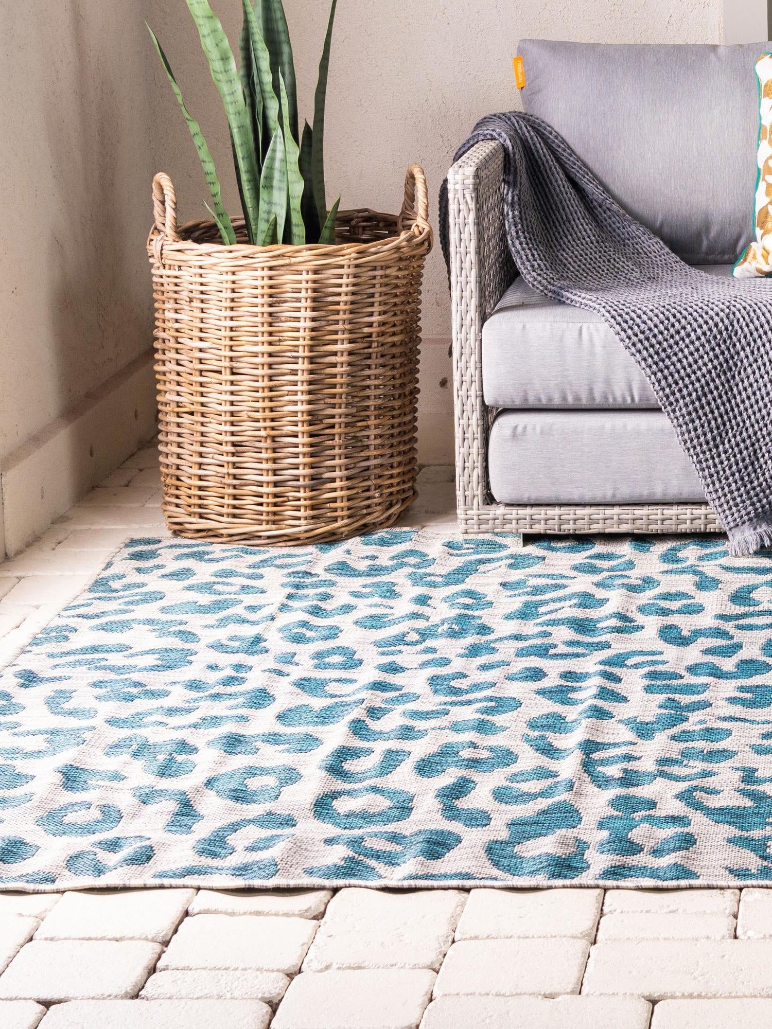 Teal 6' 1 x 9' Outdoor Safari Rectangle Area Rug Weather Resistant for Patio, Deck, Terrace, Balcony, Porch Animal Print Wildlife Nature Carpet for Sale at Rug Engine
