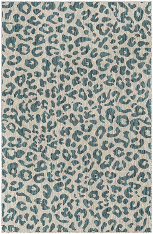 Teal 5' 3 x 8' Outdoor Safari Rectangle Area Rug Weather Resistant for Patio, Deck, Terrace, Balcony, Porch Animal Print Wildlife Nature Carpet for Sale at Rug Engine