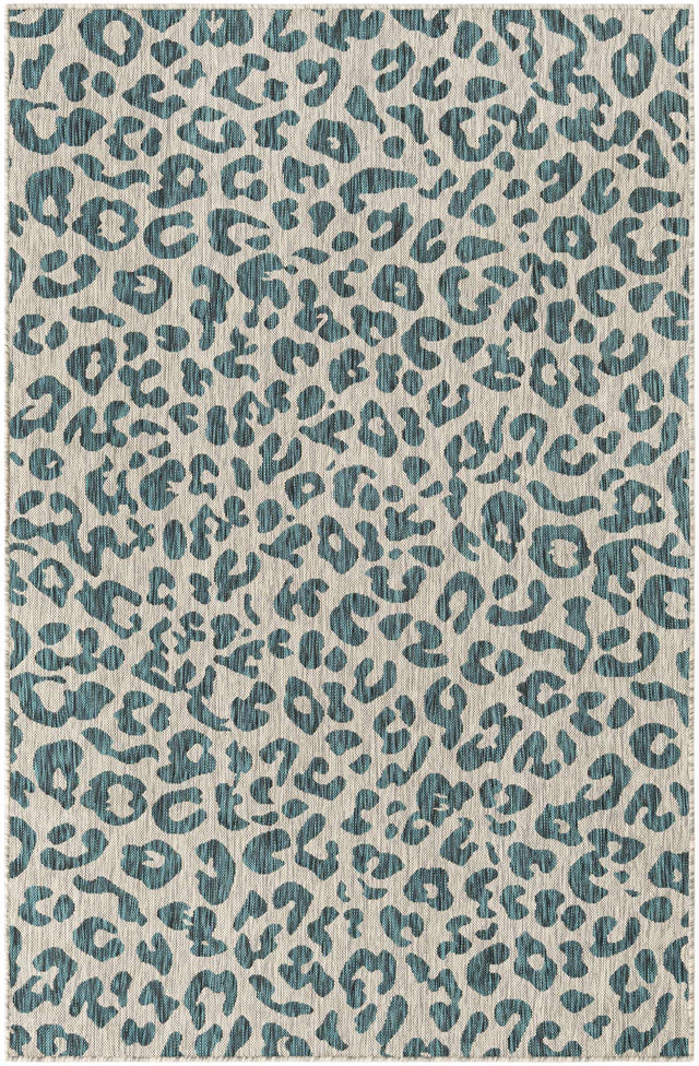 Teal 5' 3 x 8' Outdoor Safari Rectangle Area Rug Weather Resistant for Patio, Deck, Terrace, Balcony, Porch Animal Print Wildlife Nature Carpet for Sale at Rug Engine