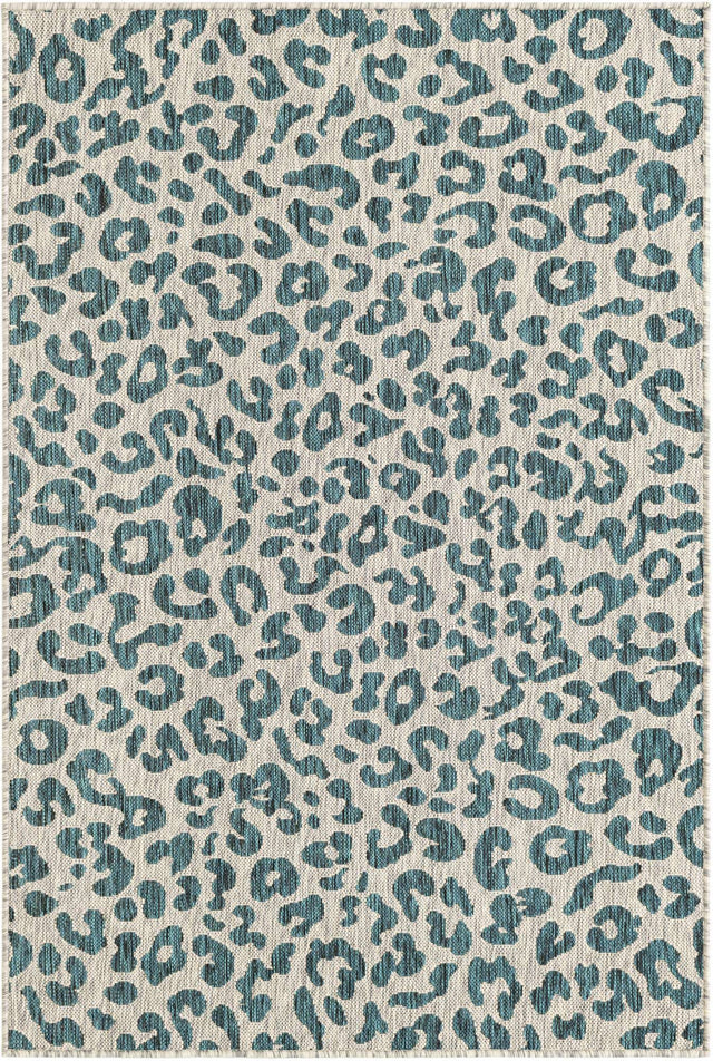 Teal 4' 1 x 6' 1 Outdoor Safari Rectangle Area Rug Weather Resistant for Patio, Deck, Terrace, Balcony, Porch Animal Print Wildlife Nature Carpet for Sale at Rug Engine