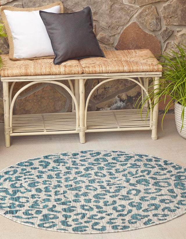 Teal 10' 8 x 10' 8 Outdoor Safari Round Area Rug Weather Resistant for Patio, Deck, Terrace, Balcony, Porch Animal Print Wildlife Nature Carpet for Sale at Rug Engine