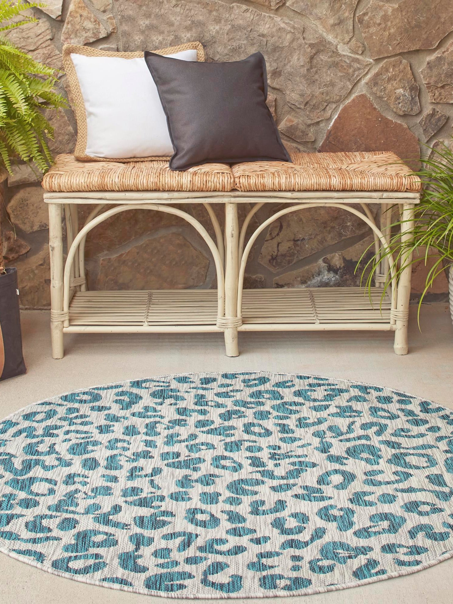 Teal 10' 8 x 10' 8 Outdoor Safari Round Area Rug Weather Resistant for Patio, Deck, Terrace, Balcony, Porch Animal Print Wildlife Nature Carpet for Sale at Rug Engine
