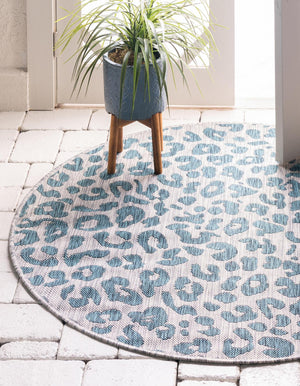 Teal 10' 8 x 10' 8 Outdoor Safari Round Area Rug Weather Resistant for Patio, Deck, Terrace, Balcony, Porch Animal Print Wildlife Nature Carpet for Sale at Rug Engine