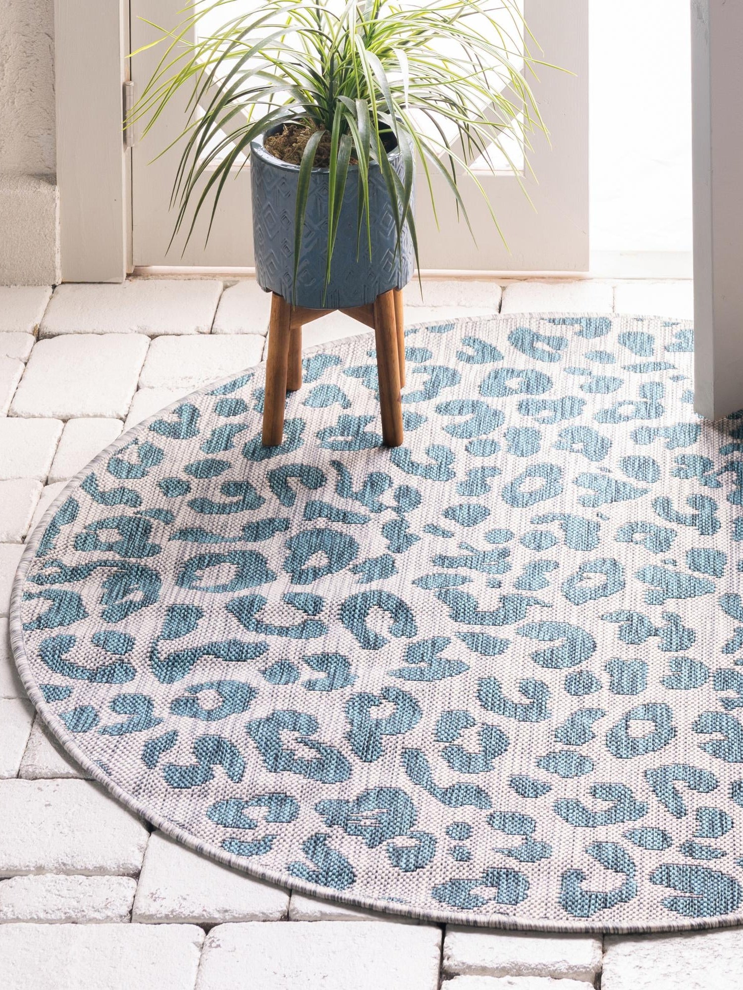 Teal 13' 1 x 13' 1 Outdoor Safari Round Area Rug Weather Resistant for Patio, Deck, Terrace, Balcony, Porch Animal Print Wildlife Nature Carpet for Sale at Rug Engine