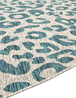 Teal 13' 1 x 13' 1 Outdoor Safari Round Area Rug Weather Resistant for Patio, Deck, Terrace, Balcony, Porch Animal Print Wildlife Nature Carpet for Sale at Rug Engine