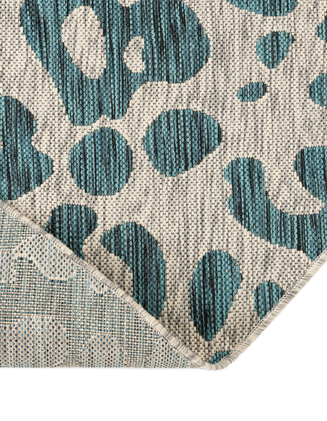 Teal 4' 1 x 4' 1 Outdoor Safari Round Area Rug Weather Resistant for Patio, Deck, Terrace, Balcony, Porch Animal Print Wildlife Nature Carpet for Sale at Rug Engine
