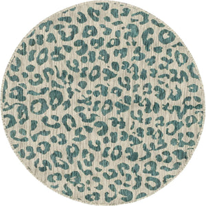 Teal 4' 1 x 4' 1 Outdoor Safari Round Area Rug Weather Resistant for Patio, Deck, Terrace, Balcony, Porch Animal Print Wildlife Nature Carpet for Sale at Rug Engine