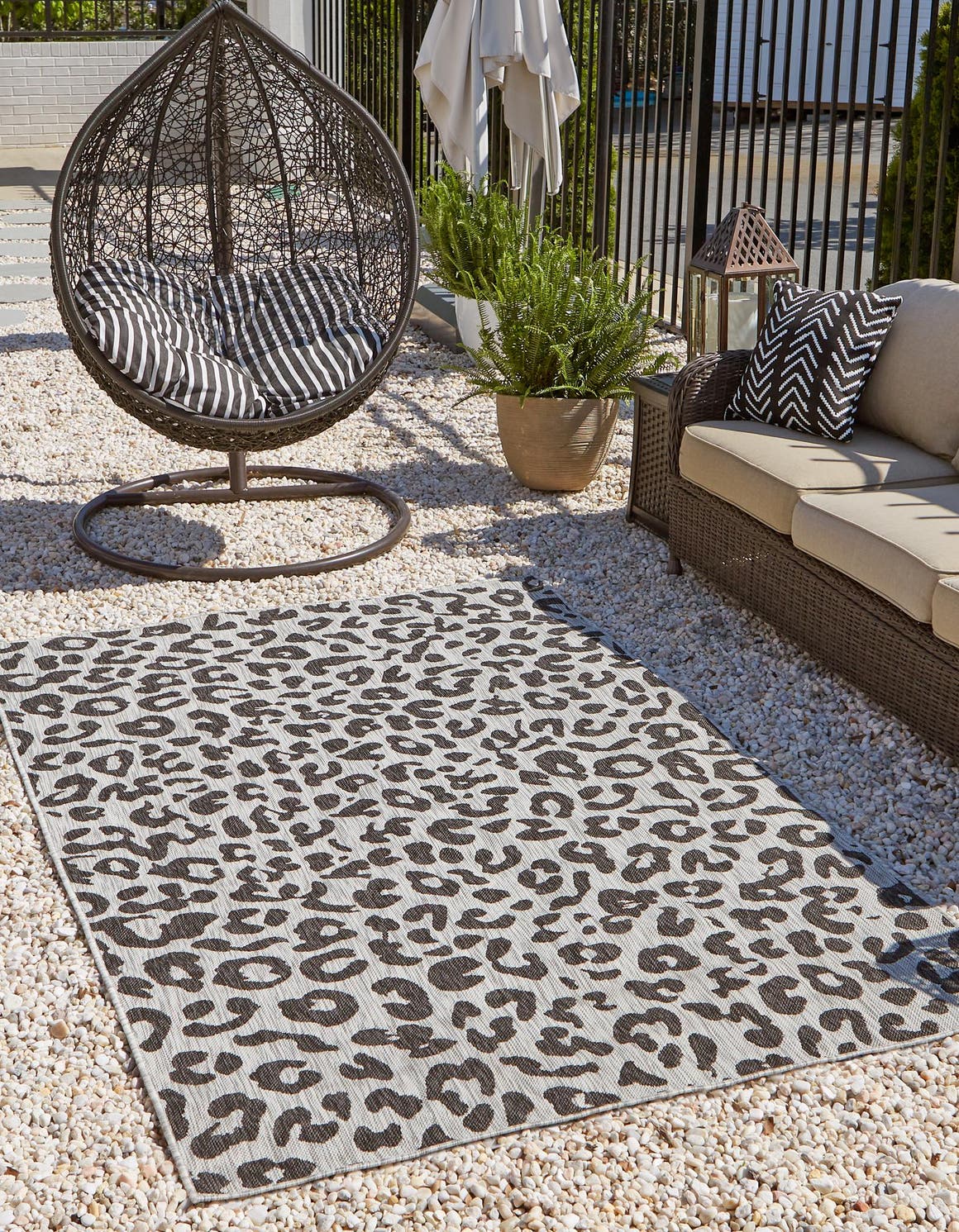 Light Gray 5' 3 x 8' Outdoor Safari Rectangle Area Rug Weather Resistant for Patio, Deck, Terrace, Balcony, Porch Animal Print Wildlife Nature Carpet for Sale at Rug Engine
