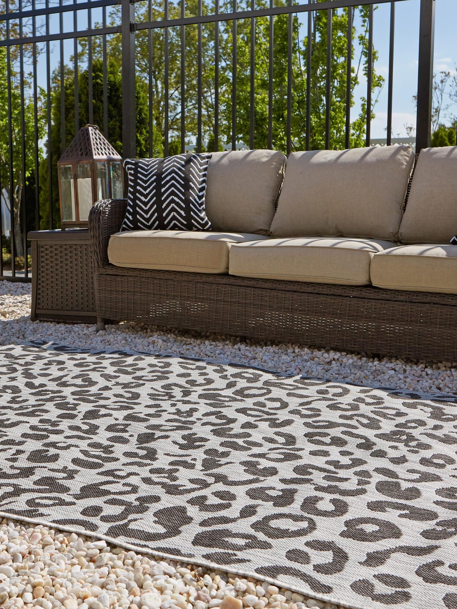 Light Gray 6' 1 x 9' Outdoor Safari Rectangle Area Rug Weather Resistant for Patio, Deck, Terrace, Balcony, Porch Animal Print Wildlife Nature Carpet for Sale at Rug Engine