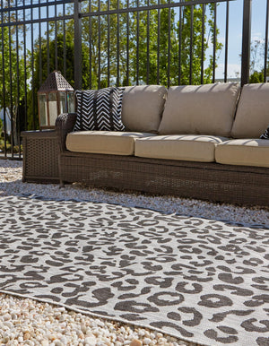 Light Gray 9' x 12' Outdoor Safari Rectangle Area Rug Weather Resistant for Patio, Deck, Terrace, Balcony, Porch