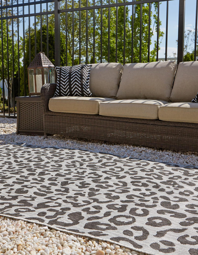 Light Gray 9' x 12' Outdoor Safari Rectangle Area Rug Weather Resistant for Patio, Deck, Terrace, Balcony, Porch