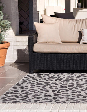Light Gray 9' x 12' Outdoor Safari Rectangle Area Rug Weather Resistant for Patio, Deck, Terrace, Balcony, Porch