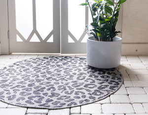 Light Gray 4' 1 x 4' 1 Outdoor Safari Round Area Rug Weather Resistant for Patio, Deck, Terrace, Balcony, Porch Animal Print Wildlife Nature Carpet for Sale at Rug Engine