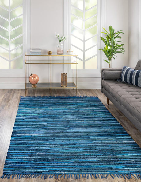 Navy Blue 10' x 13' 1 Chindi Cotton Rectangle Rug