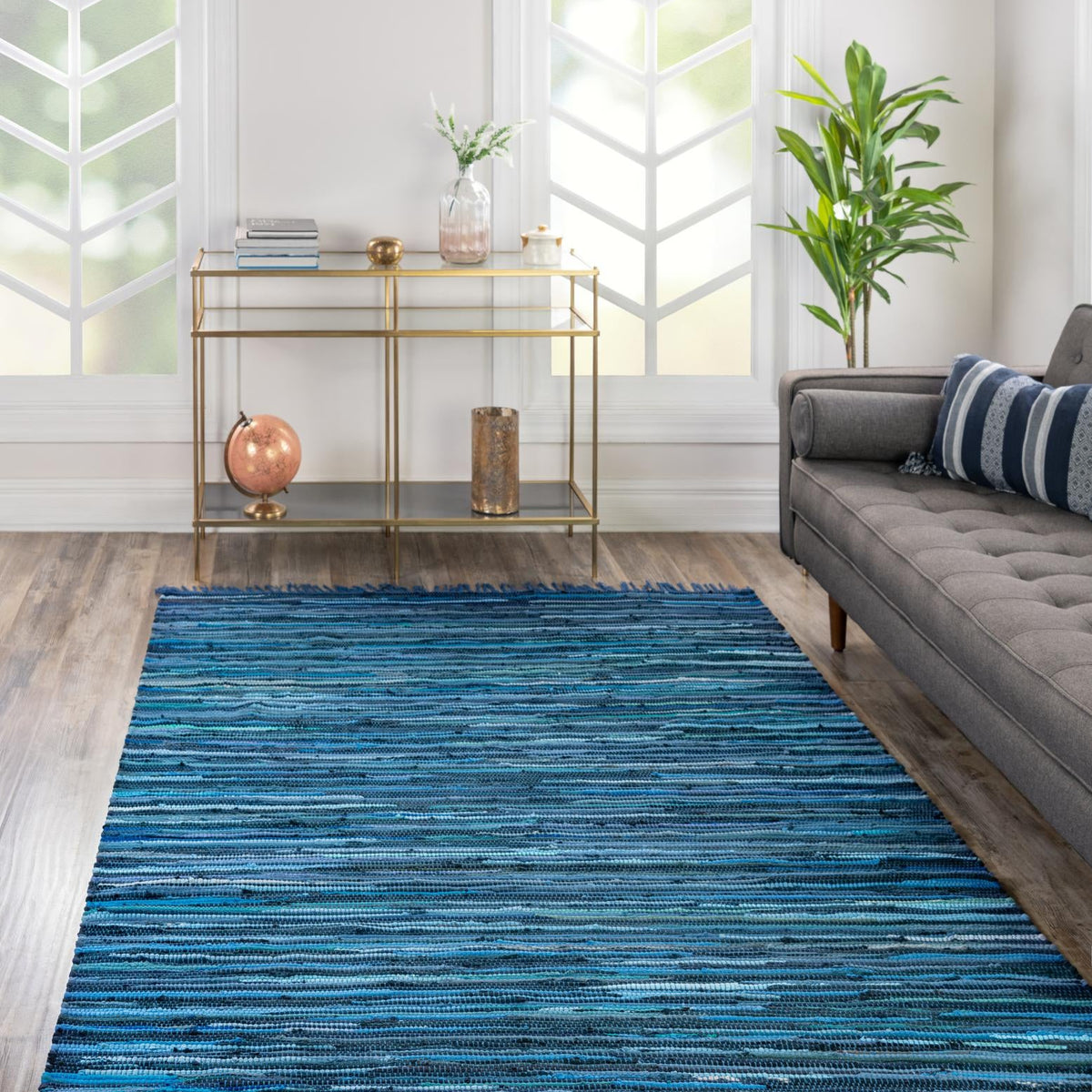Navy Blue 8' x 10' Chindi Cotton Rectangle Area Rug Interior Design Ho ...