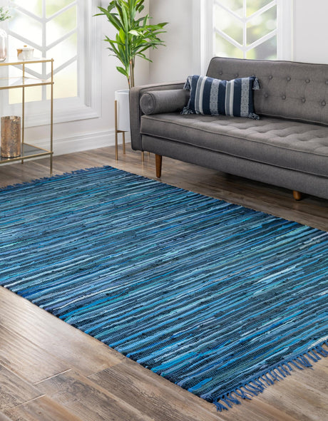 Navy Blue 8' x 10' Chindi Cotton Rectangle Rug