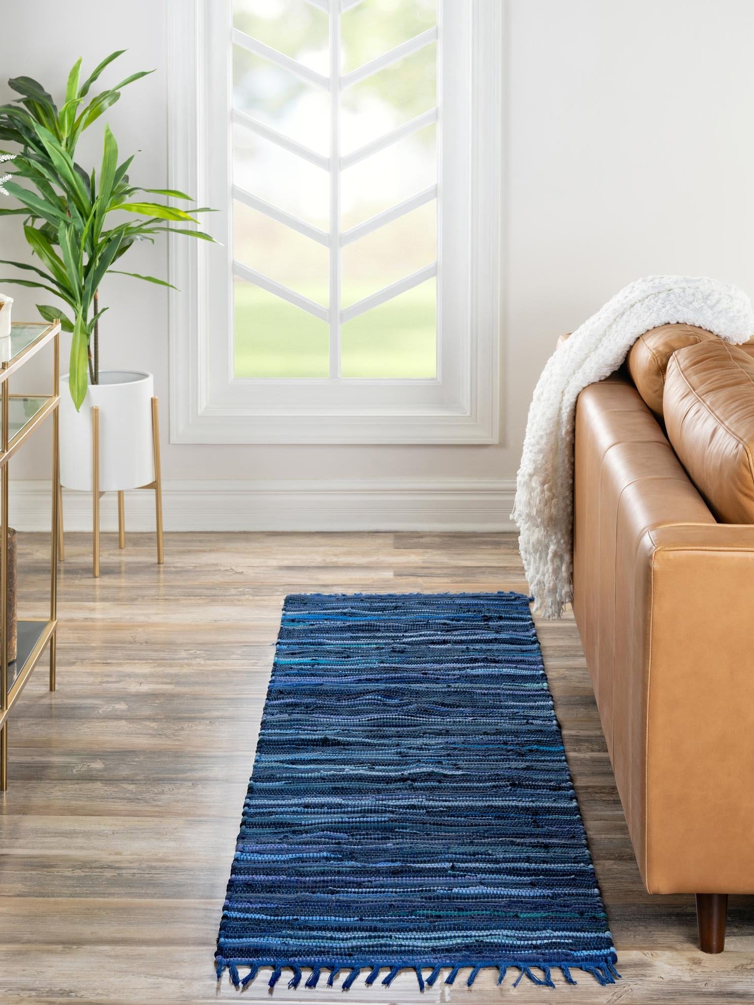 Navy Blue 2' 7 x 9' 10 Chindi Cotton Runner Area Rug Interior Design Home Decor Carpet Mat for Sale at Rug Engine