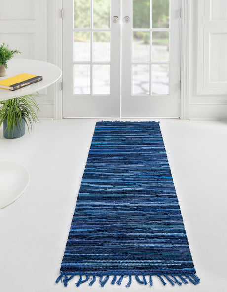 Navy Blue 2' 2 x 6' 7 Chindi Cotton Runner Area Rug Interior Design Home Decor Carpet Mat for Sale at Rug Engine