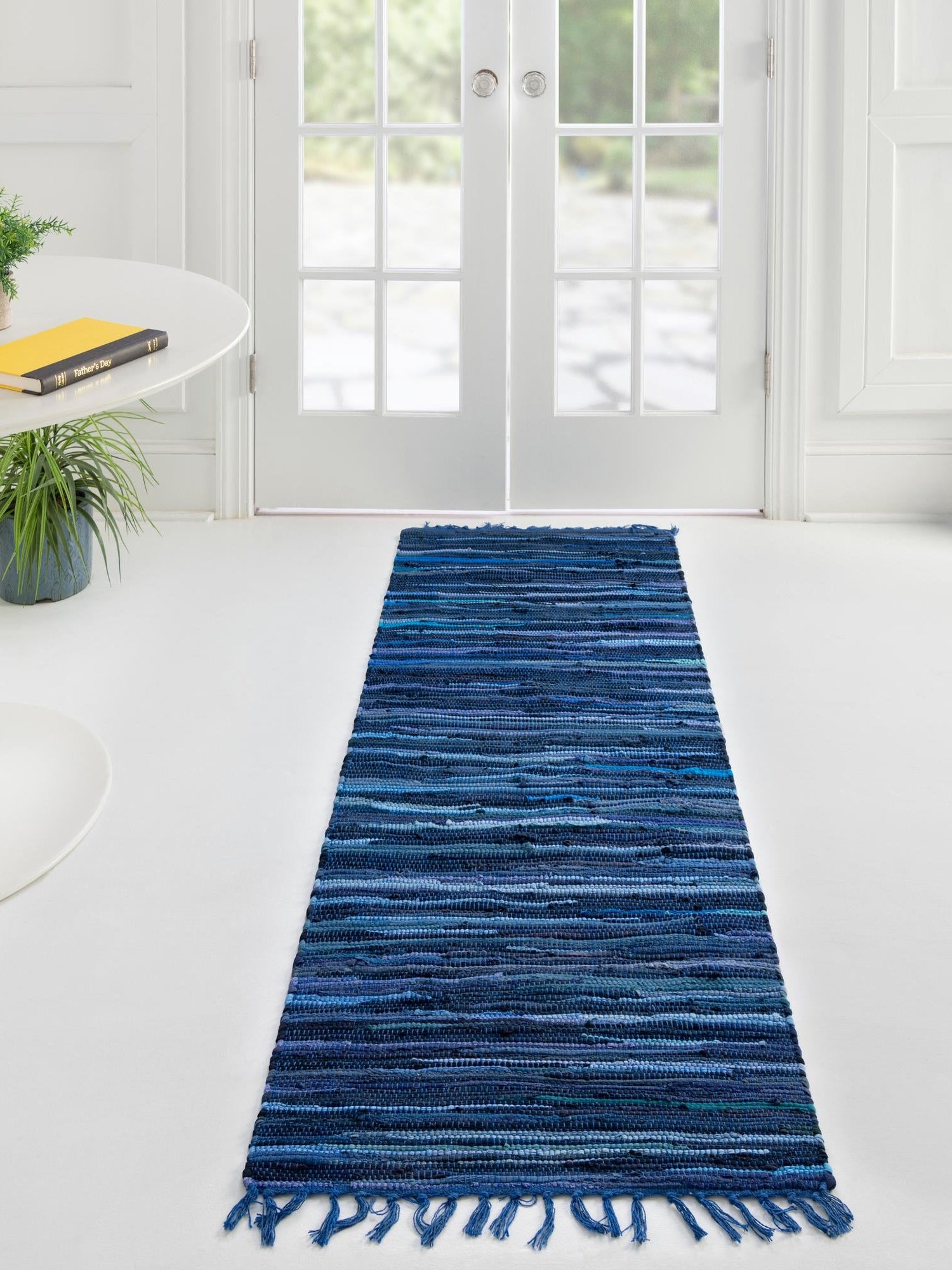 Navy Blue 2' 7 x 9' 10 Chindi Cotton Runner Area Rug Interior Design Home Decor Carpet Mat for Sale at Rug Engine