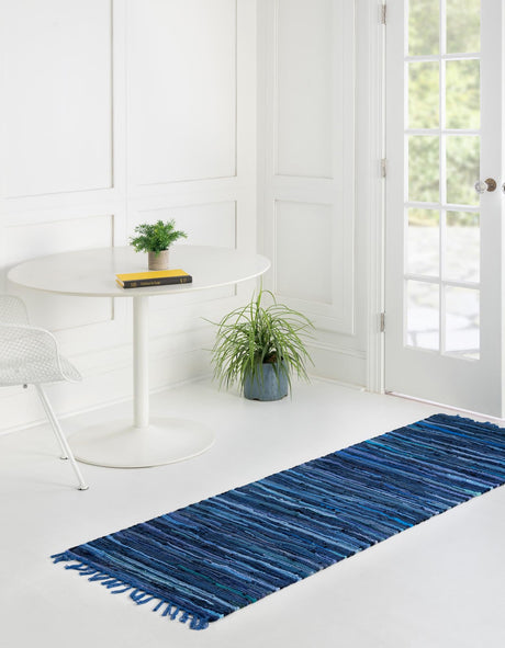 Navy Blue 2' 2 x 6' 7 Chindi Cotton Runner Area Rug Interior Design Home Decor Carpet Mat for Sale at Rug Engine