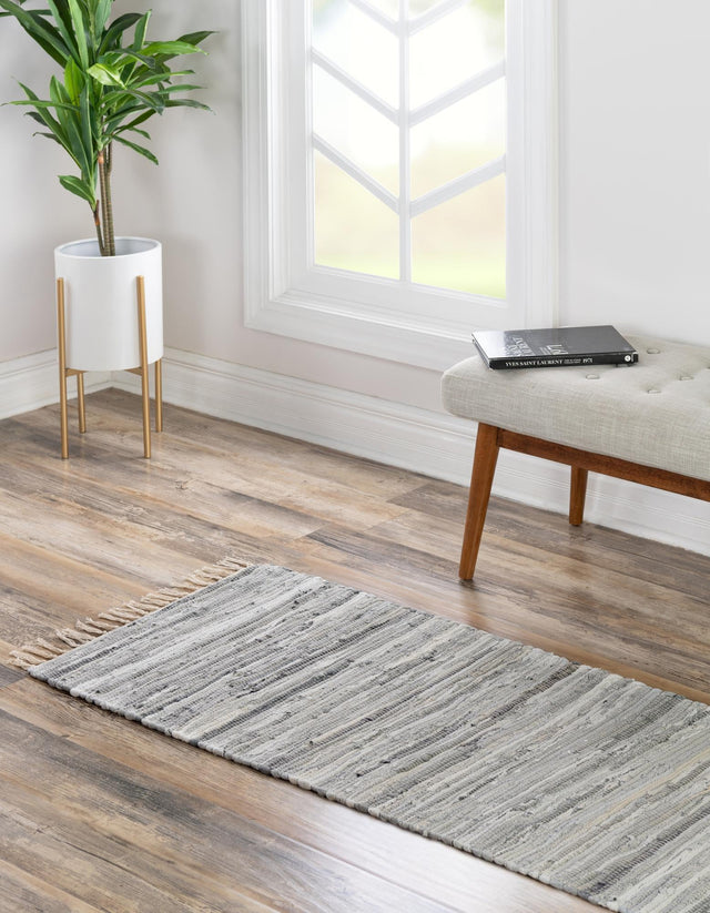 Gray 3' x 10' Chindi Cotton Runner Rug