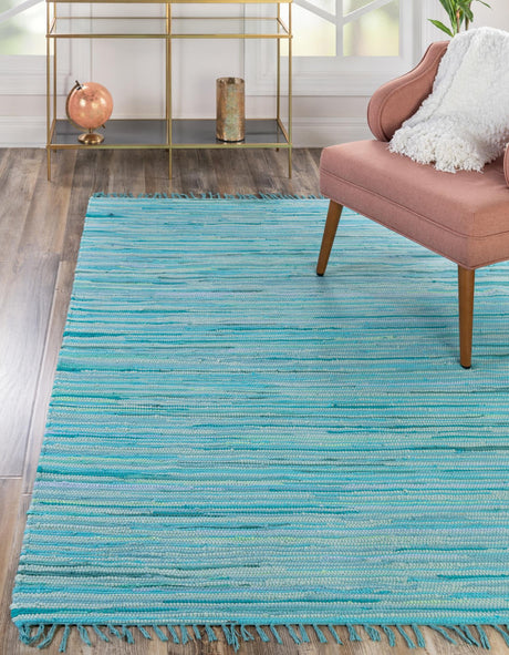 Light Blue 8' x 10' Chindi Cotton Rectangle Rug