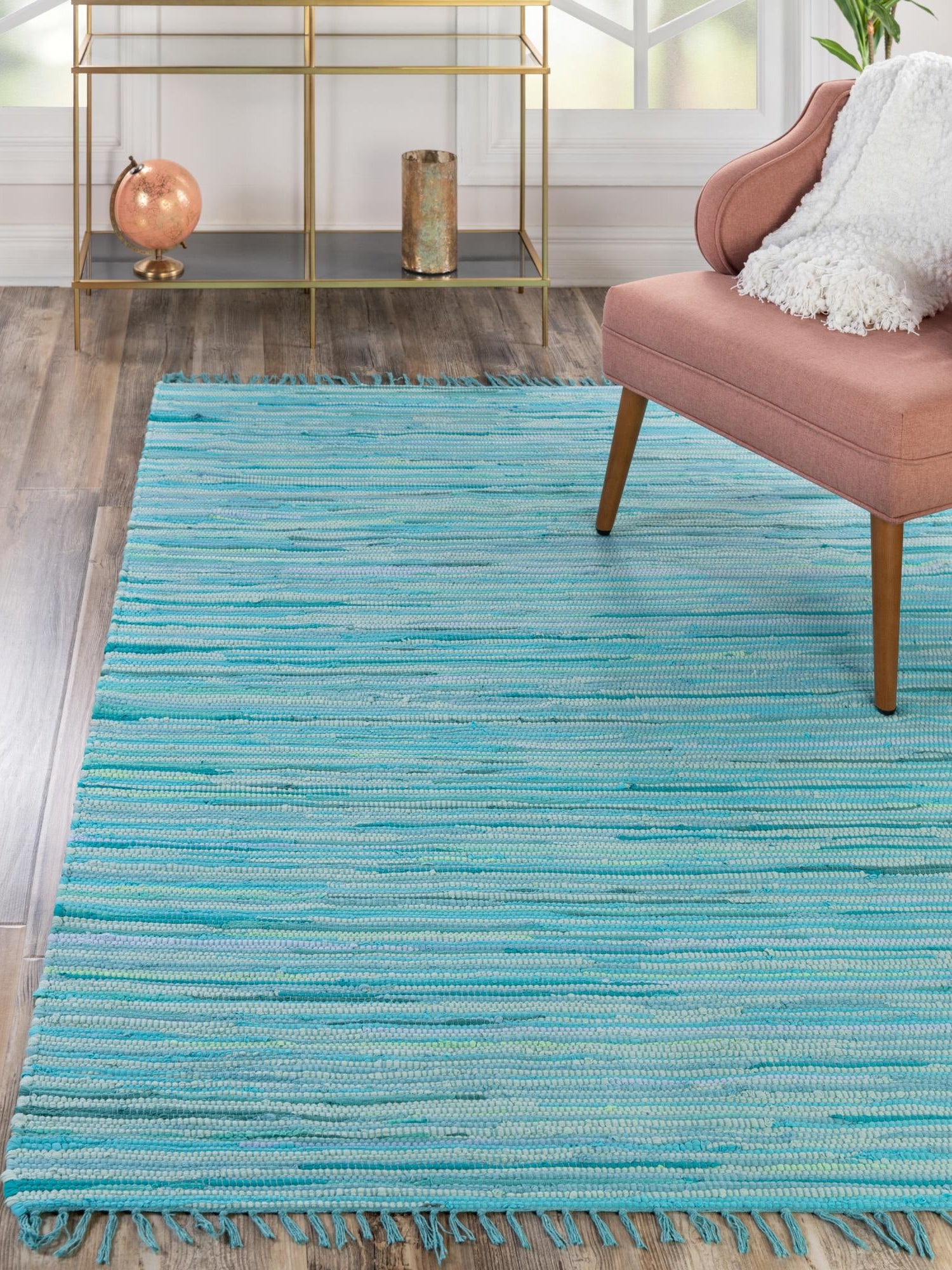 Light Blue 9' x 12' Chindi Cotton Rectangle Area Rug Interior Design Home Decor Carpet Mat for Sale at Rug Engine