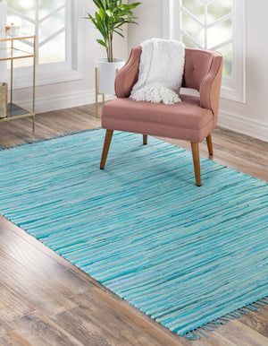 Light Blue 8' x 10' Chindi Cotton Rectangle Rug