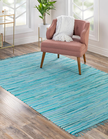 Light Blue 8' x 10' Chindi Cotton Rectangle Rug