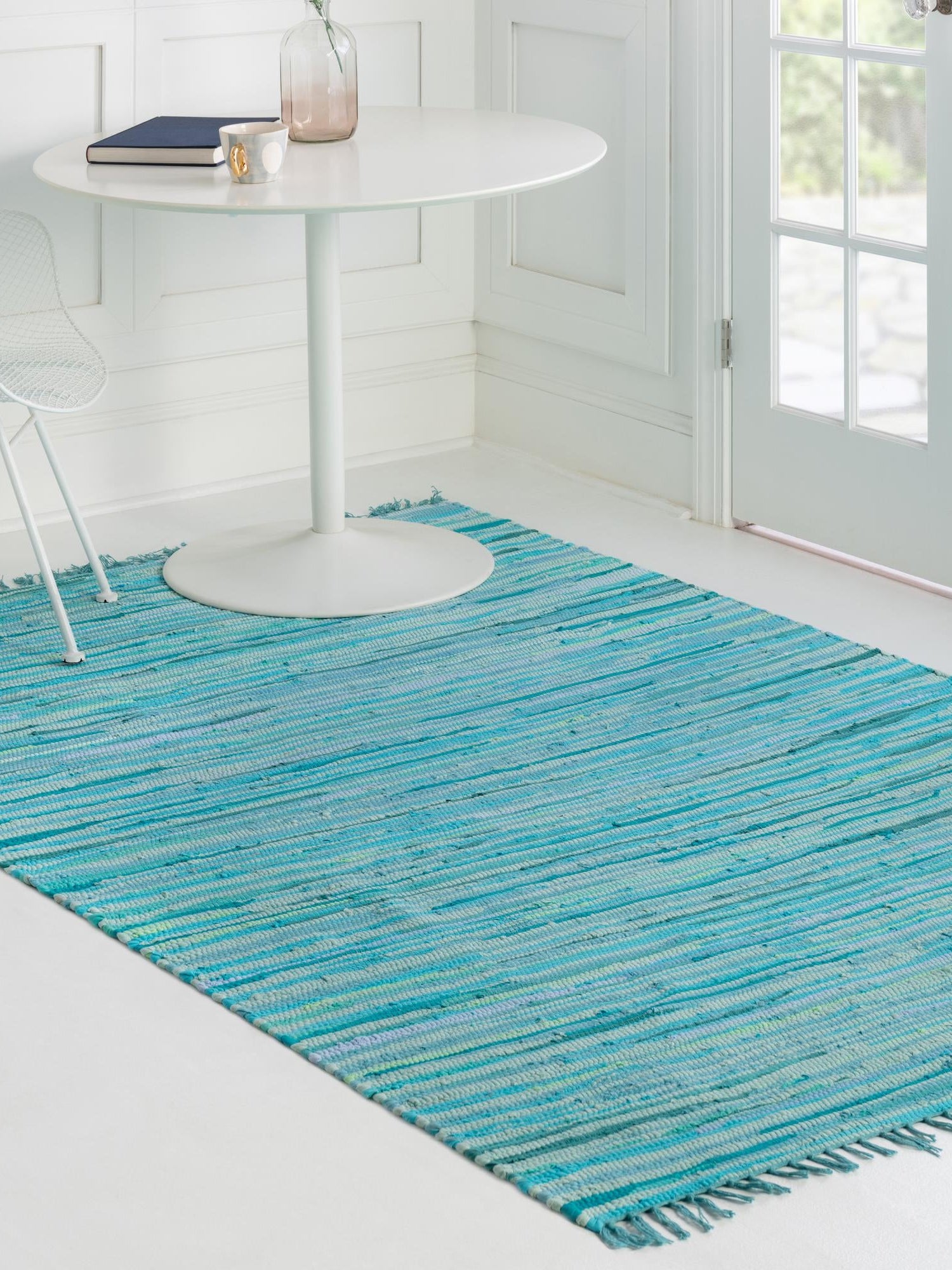 Light Blue 9' x 12' Chindi Cotton Rectangle Area Rug Interior Design Home Decor Carpet Mat for Sale at Rug Engine