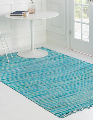 Light Blue 8' x 10' Chindi Cotton Rectangle Rug