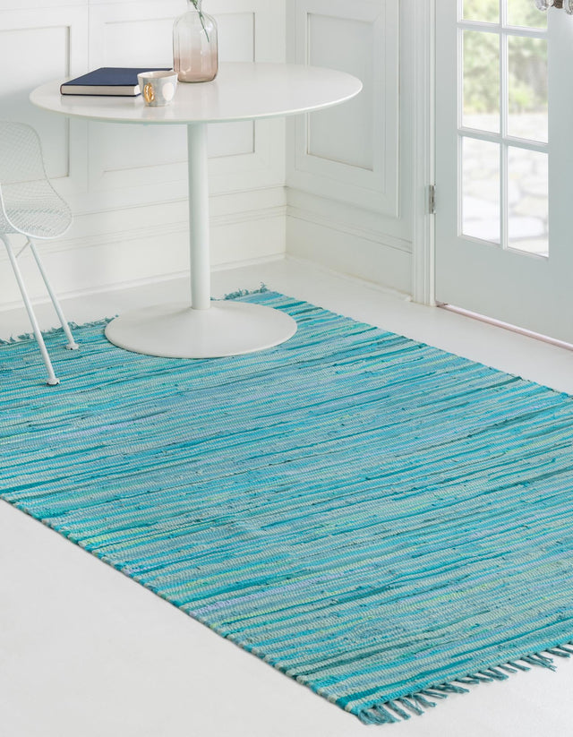 Light Blue 8' x 10' Chindi Cotton Rectangle Rug