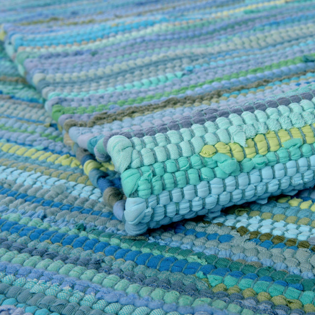 Light Blue 8' x 10' Chindi Cotton Rectangle Rug
