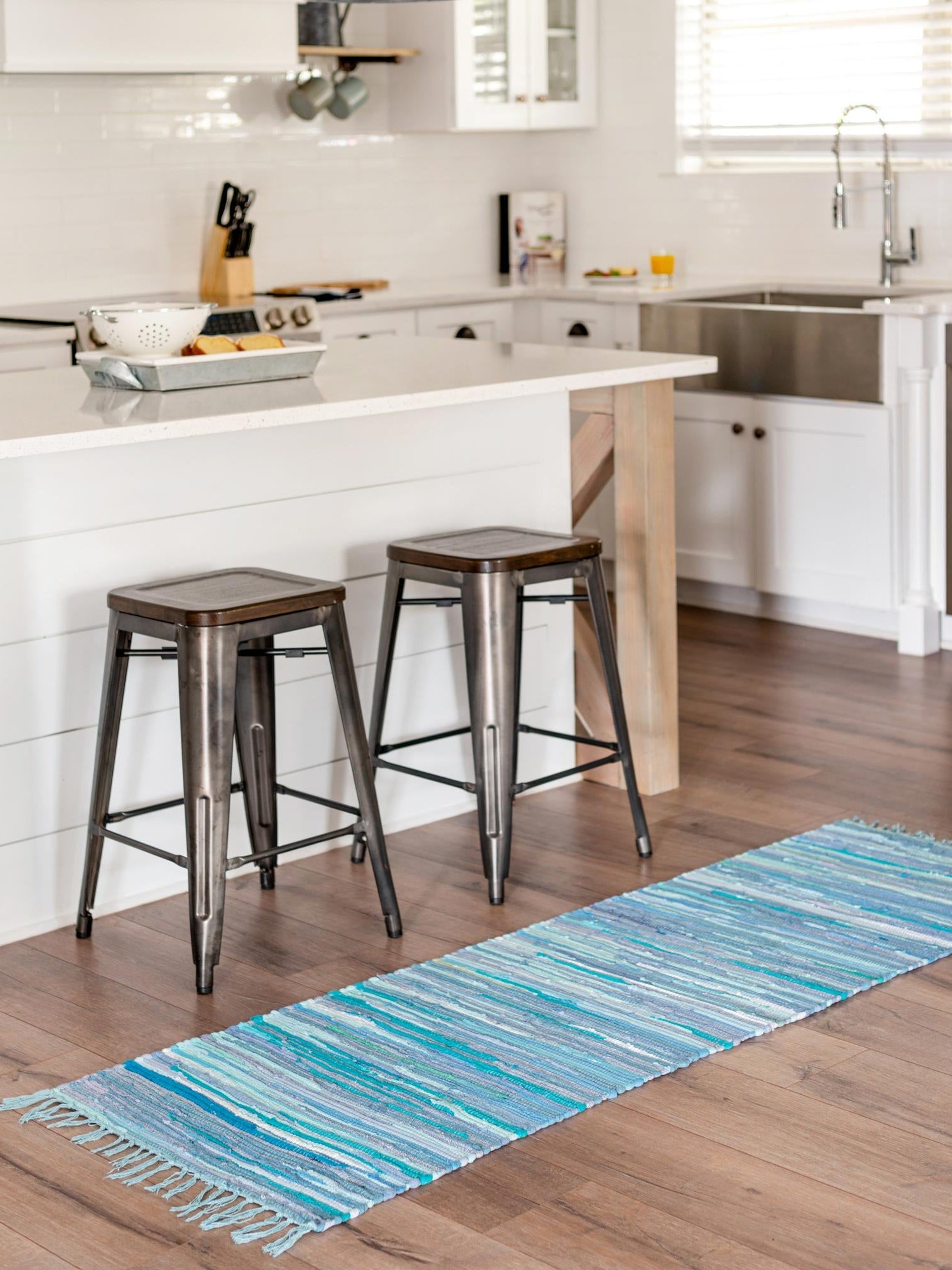 Light Blue 2' 2 x 6' 7 Chindi Cotton Runner Area Rug Interior Design Home Decor Carpet Mat for Sale at Rug Engine